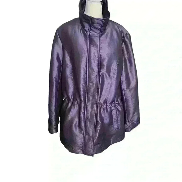 Coldwater Creek Lightweight Puffer Raincoat Size M (10-12) Metallic Purple Cozy - Picture 3 of 15